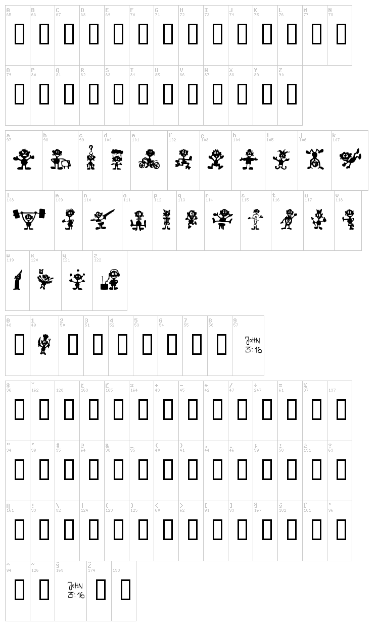 Little Big Man font map